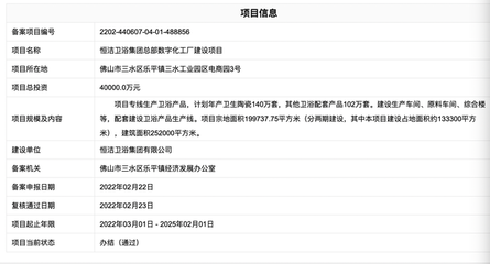 恒洁卫浴集团总部数字化工厂建设项目获批,总投资4亿元